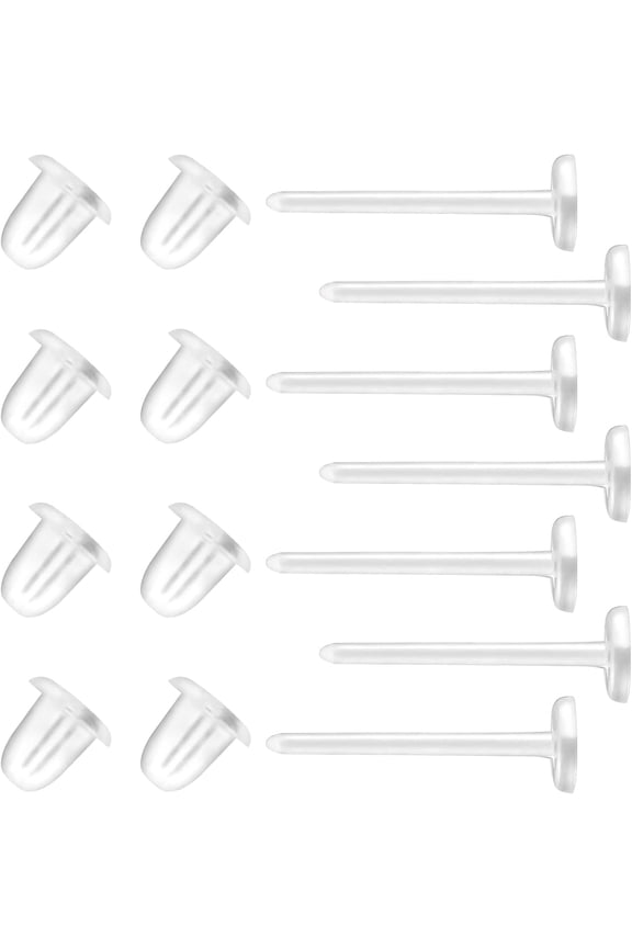 Clear Earrings For Sports, 400Pcs 18g Plastic Earrings For Sensitive Ears, Clear Stud Earrings for Work with Solid Plastic Posts and Soft Rubber Earring Backs in 2 Organizer Box