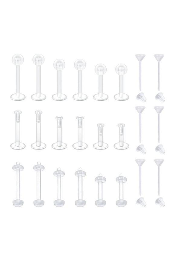Clear Earrings for Sports Work Surgery Bioflex Plastic Clear Piercing Retainer Clear Cartilage Helix Tragus Conch Daith Ear Lobe Eyebrow Septum Nose Lip Labret Monroe Piercing Retainer 16g 20g