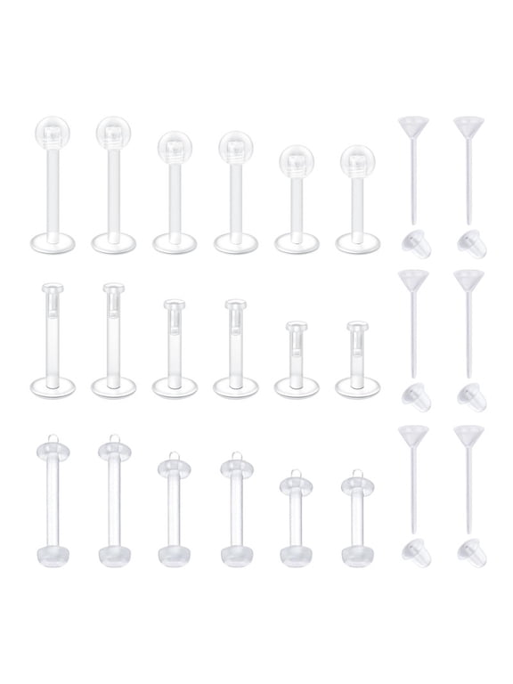 Clear Earrings for Sports Work Surgery Bioflex Plastic Clear Piercing Retainer Clear Cartilage Helix Tragus Conch Daith Ear Lobe Eyebrow Septum Nose Lip Labret Monroe Piercing Retainer 16g 20g