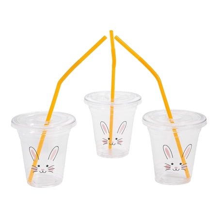 Clear Easter Bunny Rabbit Plastic Cups with Lids & Straws - 50 Ct.