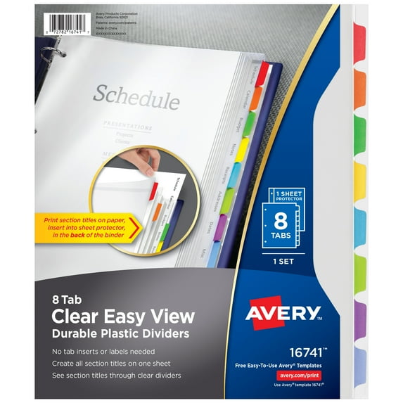 Clear Easy View Plastic Dividers With Multicolored Tabs And Sheet Protector, 8-Tab, 11 X 8.5, Clear, 1 Set | Bundle of 5