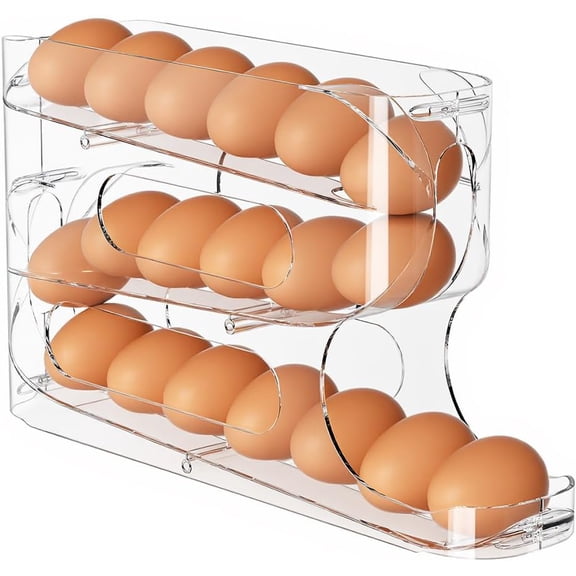 Clear Egg Holder for Fridge, Auto Rolling Dispenser Eggs 18 Count, FIFO Design, Space-Saving Roller, Organizer, Container, Storage Refrigerator & Kitchen Countertop(1 Pack)