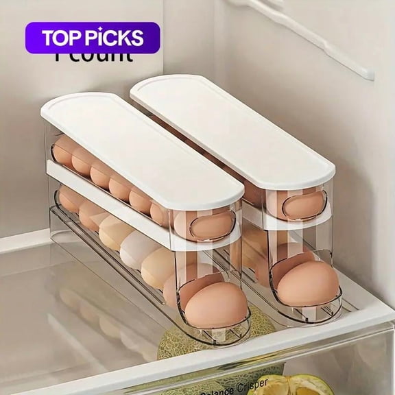 Clear Egg Storage Box, 1 Count Space Saving Rolling Egg Holder, Durable Plastic Egg Organizer for Refrigerator, Kitchen Accessories