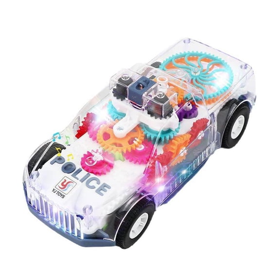Clear Electric Car Gear Toy with Flashing Lights & Music, Automatically Changes Direction, for Boys Girls Gift