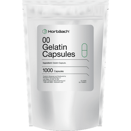 Clear Empty Capsules Size 00 | 1000 Gelatin Capsules | Resealable Bag | Non-GMO, Gluten Free | By Horbaach
