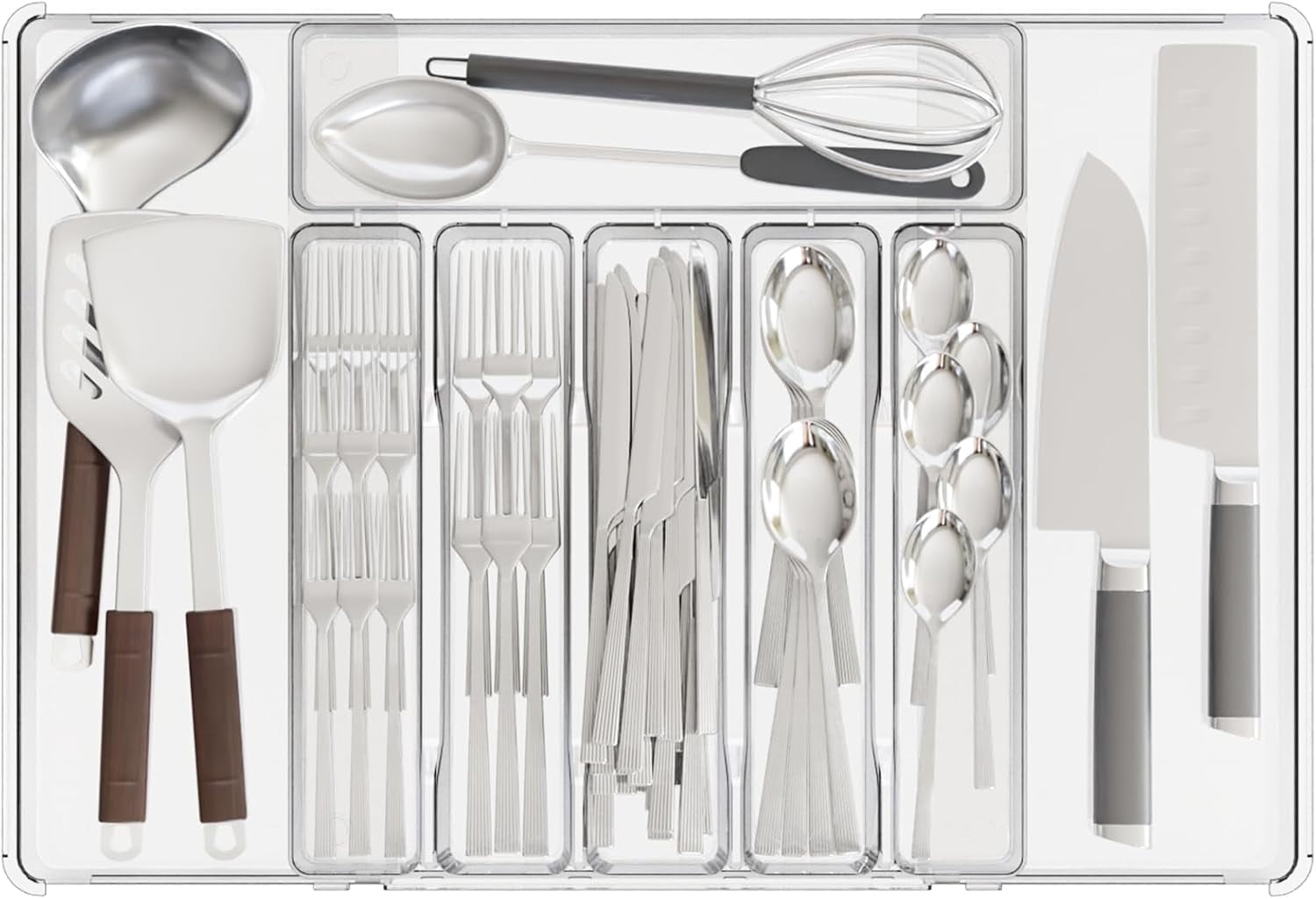 Clear Expandable Silverware Drawer Organizer Adjustable from 11 to 22 ...