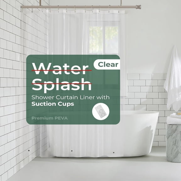 Clear Extra Long Shower Curtain Liner with Side Suction Cups, 72 x 96 Premium PEVA Lightweight Plastic Shower Liner with 3 Magnets, Waterproof room Curtain