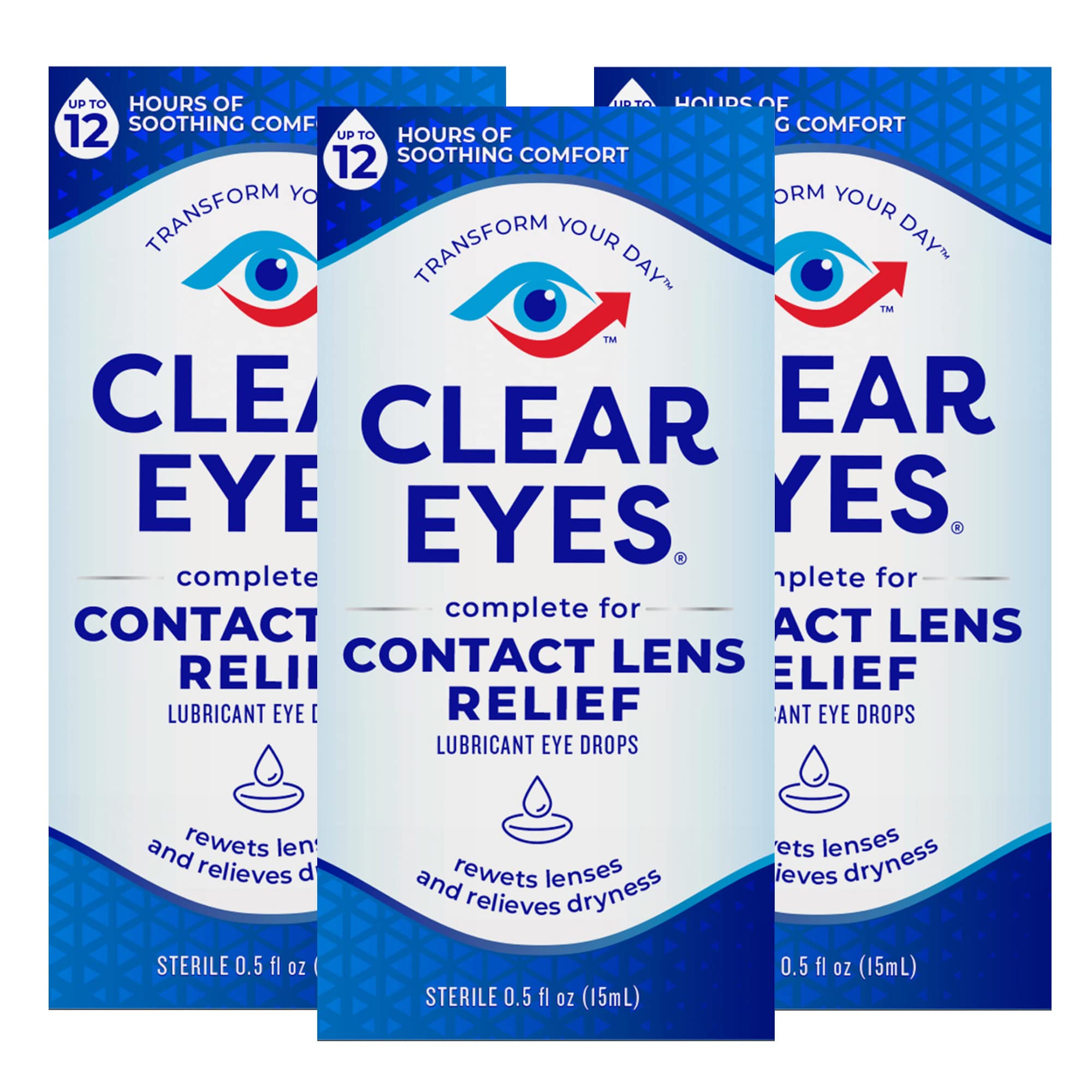 Clear Eyes Contact Lens Relief Eye Drops, 0.5 fl oz, 3 Pack
