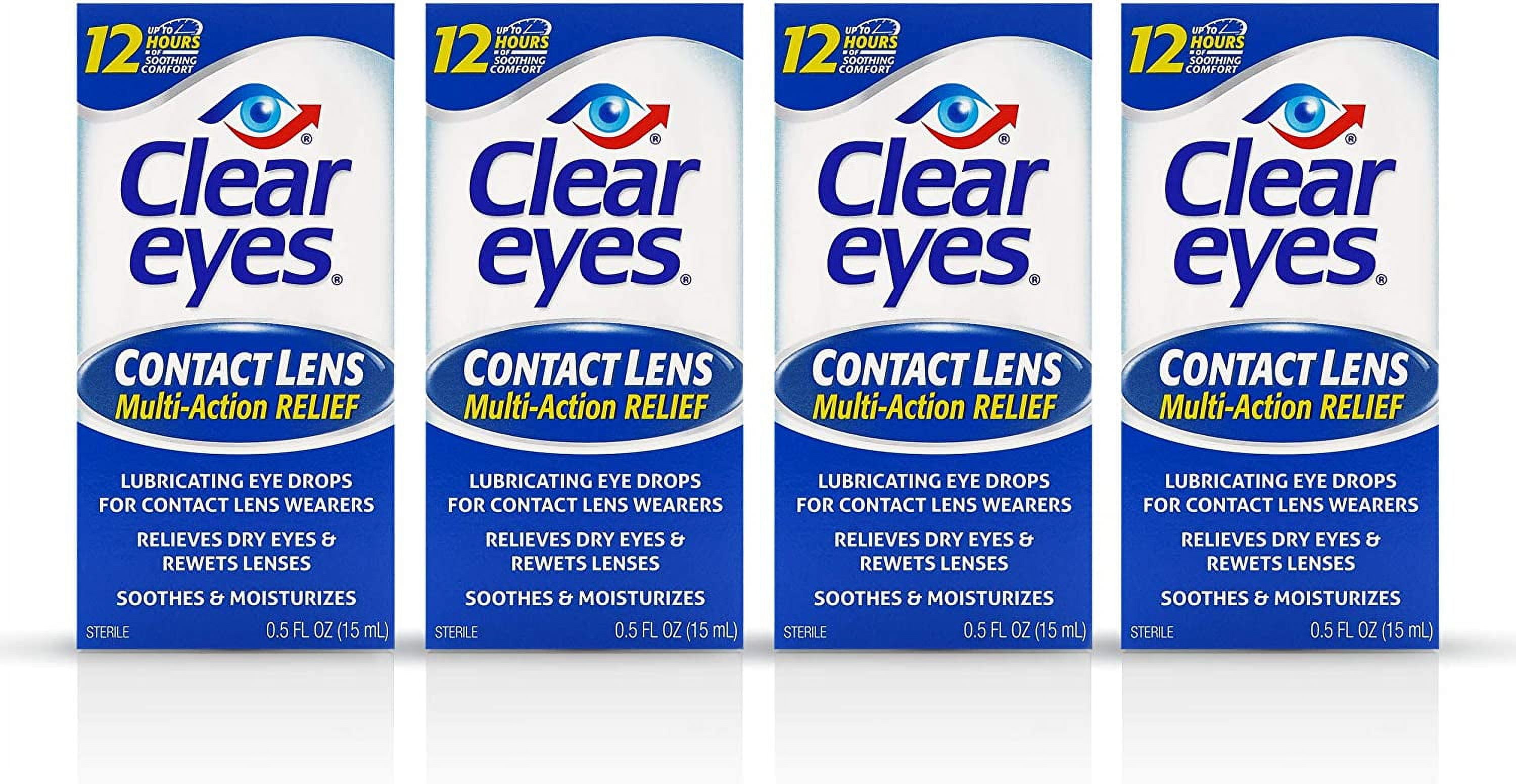 Clear Eyes Contact Lens Relief Eye Drops, 0.5 oz (Pack 4)
