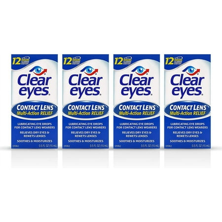 Clear Eyes Contact Lens Relief Eye Drops, 0.5 oz (Pack - 4)