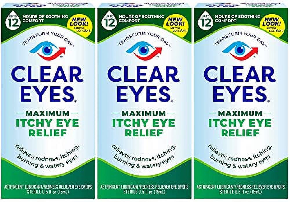 Clear Eyes Maximum Itchy Eye Relief Eye Drops, 0.5 Fl Oz (Pack of 3
