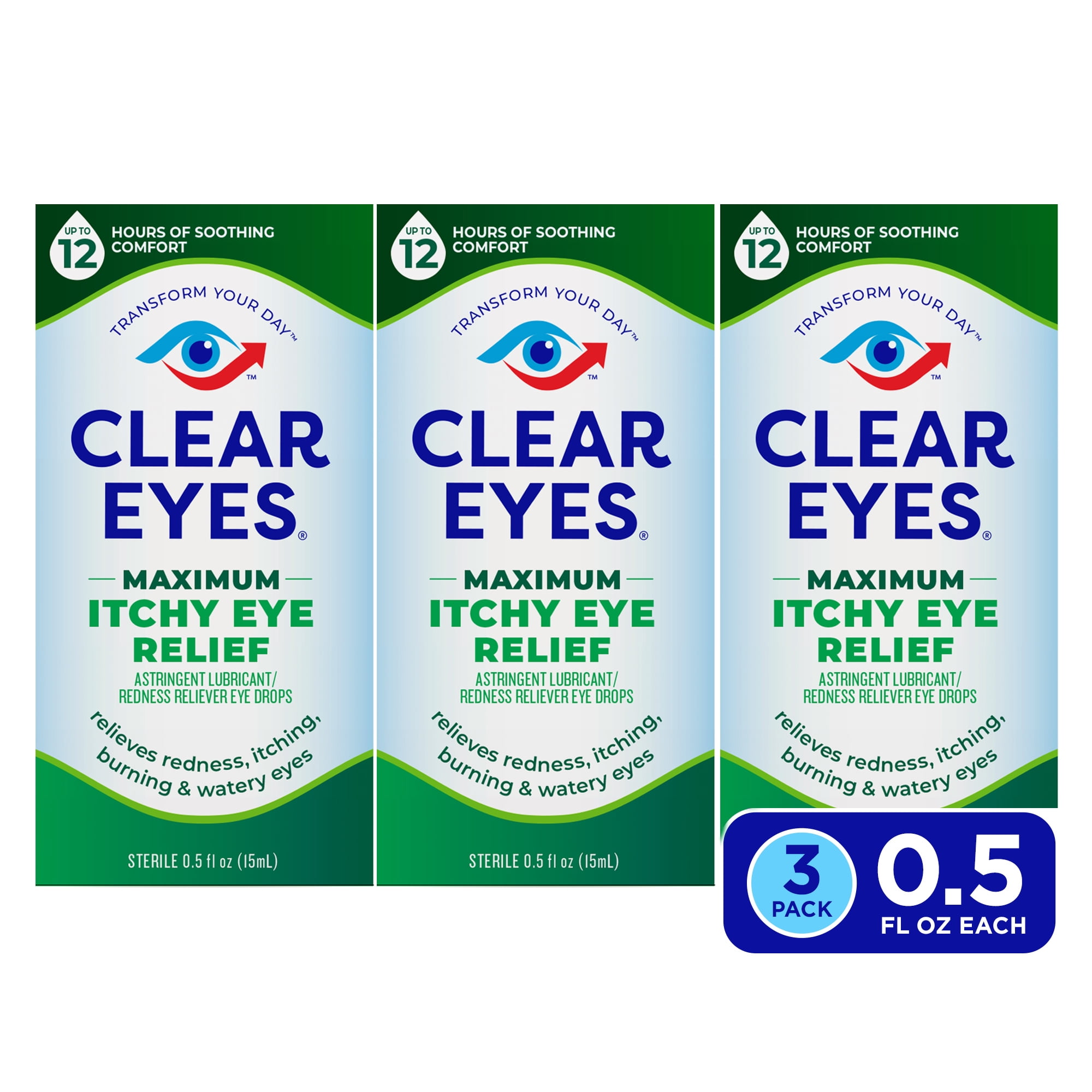 Clear Eyes Maximum Itchy Eye Relief Drops, 0.5 fl oz, Pack of 3 in ...