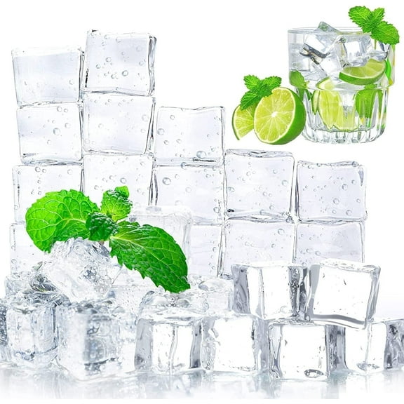 Clear Fake Ice Cubes, GIXUSIL 50 Pcs(18mm) Acrylic Ice Cubes Acrylic Square Clear Rock Diamond Crystals Display for Vase Fillers Photography Accessories Props Wedding Centerpiece Home Decoration