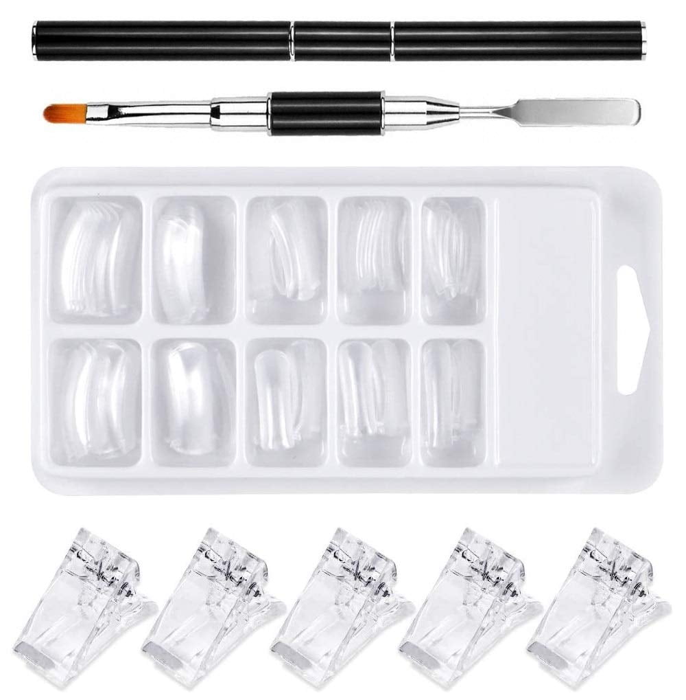 Clear False Nails Tips Nail Shapes, 100 Piece Nail Extension Kit for Gel Nails Acrylic Nails with 1 Piece Dual-Ended Acrylic Painting Brush and 5 Piece Nail Tips Clip(Black)