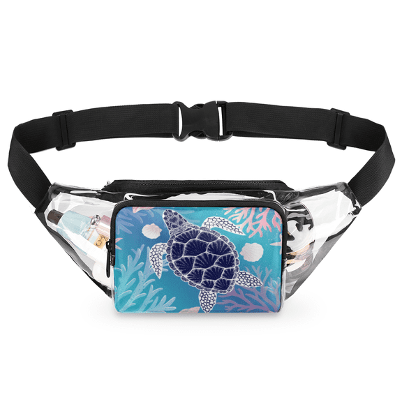 Clear Fanny Pack, 1mm Thick PVC Waist Bag with Adjustable Strap, 1 Main & 1 Front Zipper Pouch, Waterproof Transparent Hip Bag