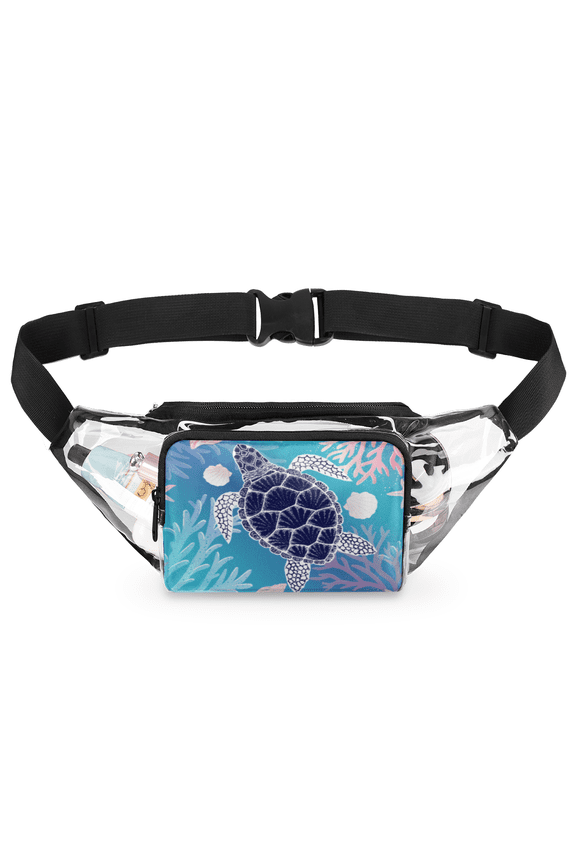 Clear Fanny Pack, 1mm Thick PVC Waist Bag with Adjustable Strap, 1 Main & 1 Front Zipper Pouch, Waterproof Transparent Hip Bag