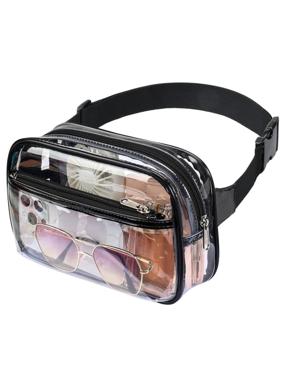 Clear Belt Bag - Clear Fanny Pack Stadium Approved for Men Women Large Transparent Waist Bag for Sports Events, Concerts, Festivals, Black