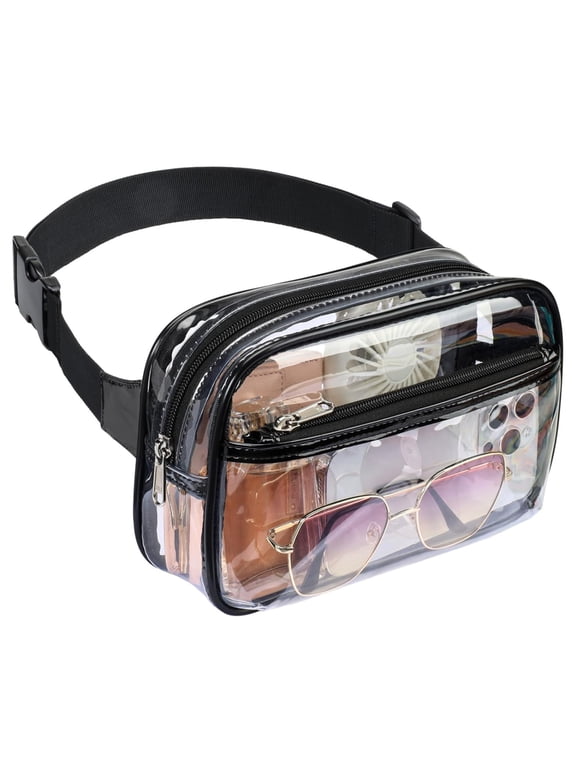 Clear Bag for Stadium Events for Women Men Clear Fanny Pack -Transparent Waist Bag with Adjustable Strap for Concerts, Game Day, Festival - Black