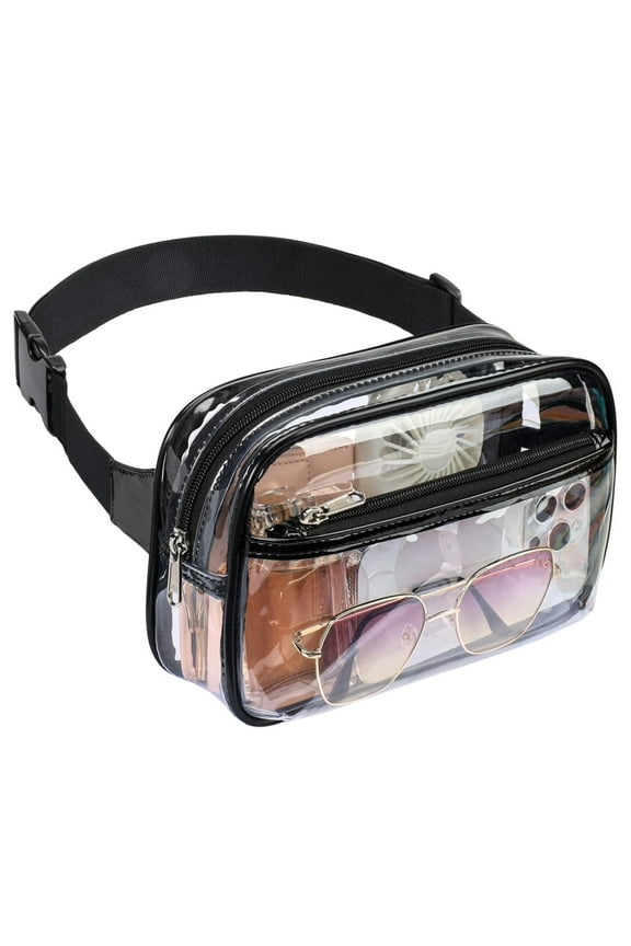 Clear Bag for Stadium Events for Women Men Clear Fanny Pack -Transparent Waist Bag with Adjustable Strap for Concerts, Game Day, Festival - Black