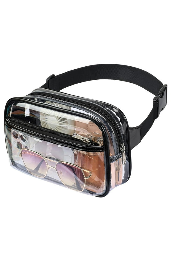 Clear Belt Bag - Clear Fanny Pack Stadium Approved for Men Women Large Transparent Waist Bag for Sports Events, Concerts, Festivals, Black