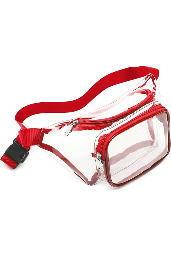 Clear Fanny Pack Stadium Approved - Adjustable Belt Bag for Women Fits Sport Events, Travel, Beach, Concerts, Stadium Waist Bag (for age 12 or above), Red