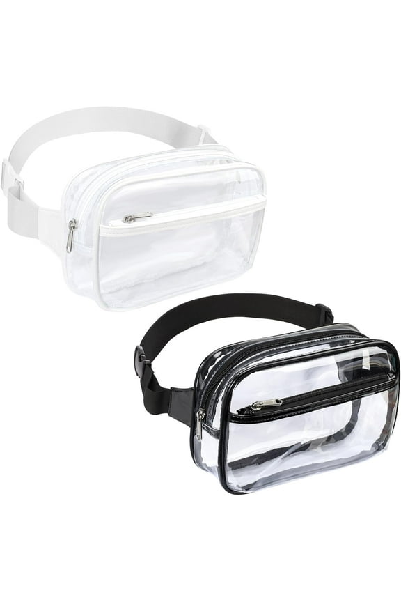 Clear Fanny Pack Stadium Approved - Clear Belt Bag for Women Men Plus Size Transparent Waist Bag with Adjustable Strap for Concerts, Sporting Events - Black & White