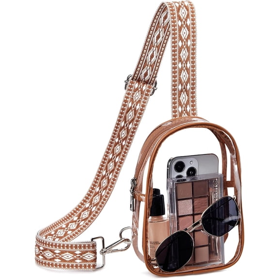 Clear Fanny Pack Stadium Approved Clear Sling Bag Purses for Women Stadium Transparent Bag for Concert with Adjustable Strap Brown