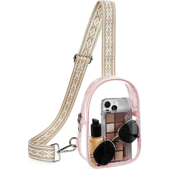 Clear Fanny Pack Stadium Approved Clear Sling Bag Purses for Women Stadium Transparent Bag for Concert with Adjustable Strap Brown