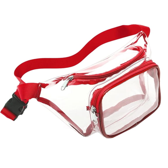 Clear Fanny Pack for Women Men Stadium Approved Transparent Belt Bag Adjustable Waist Bag for Sports Concerts Red