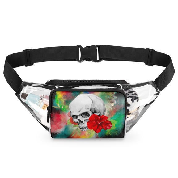 Clear Fanny Pack with Skull Print, PVC Waist Bag with Adjustable Strap, Waterproof Transparent Hip Bag for Daily Use