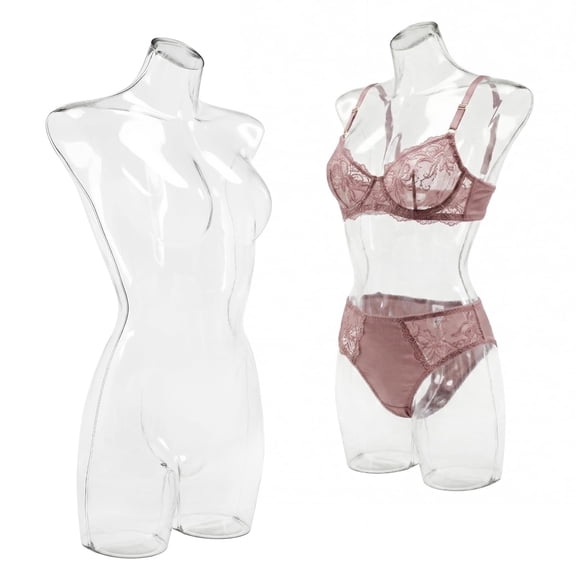 Clear Female Plastic Mannequin Torso, Unassembled Transparent Dress Form, Female Manikin Torso Hip Long, Mannequins Model Display Body Stand for Clothes, Underwear Display & Decoration