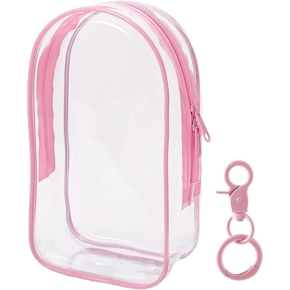 Clear Figure Display Bag with Keychain for Pink Positive Storage Bag Portable Zipper Closure Dustproof Hanging Case for Display
