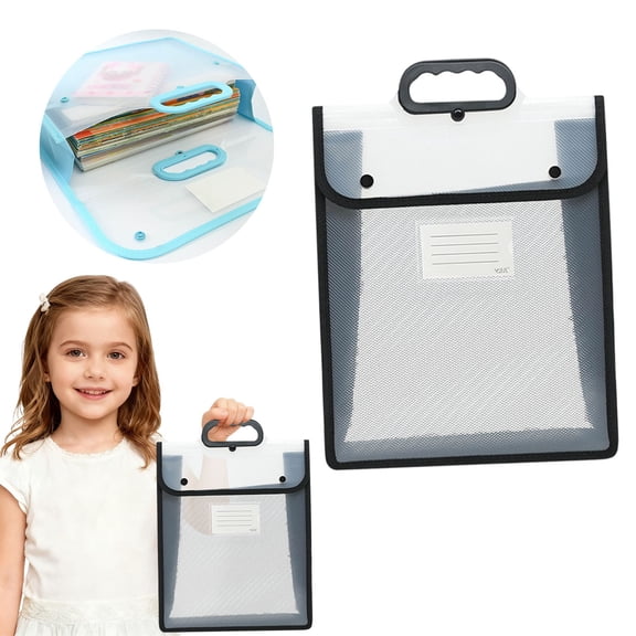 Clear File Folder,1 Pcs Portable Handheld Document Bag,Sturdy A4 Size Briefcase with Handle,Transparent File Case Tote for Documents,Art Portfolio,Folders & Office Supplies (Black)