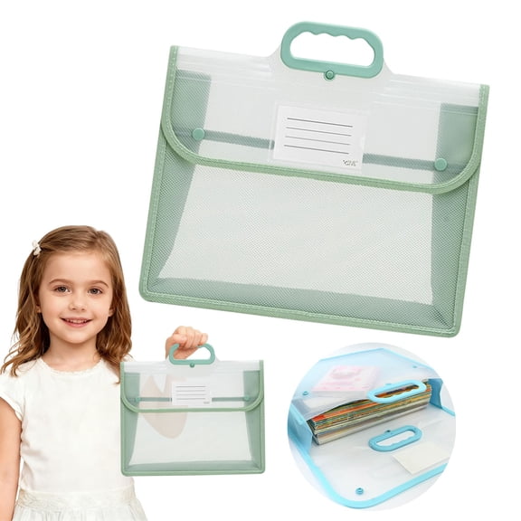 Clear File Folder,1 Pcs Portable Handheld Document Bag,Sturdy A4 Size Briefcase with Handle,Transparent File Case Tote for Documents,Art Portfolio,Folders & Office Supplies (Green)