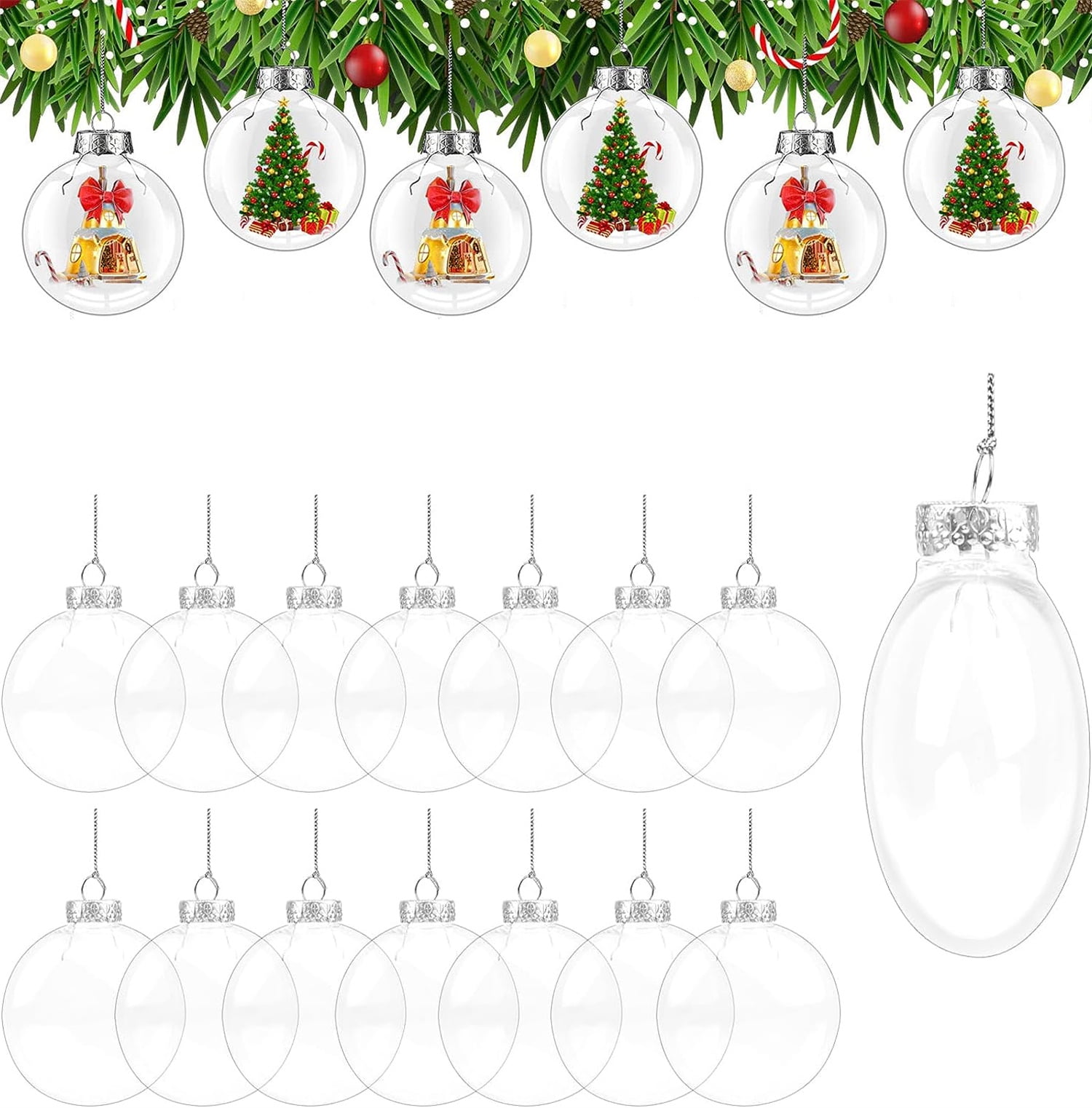 Clear Fillable Christmas Ball, 2.36 Inch DIY Clear Plastic Ornaments