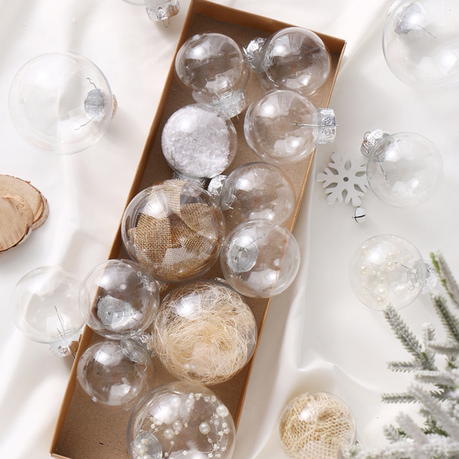 Clear Fillable Plastic Christmas Balls Ornament, 18Pcs DIY Craft Xmas Tree Decor Balls Fillable Bauble Ornament Balls for Holiday Wedding Party Decoration