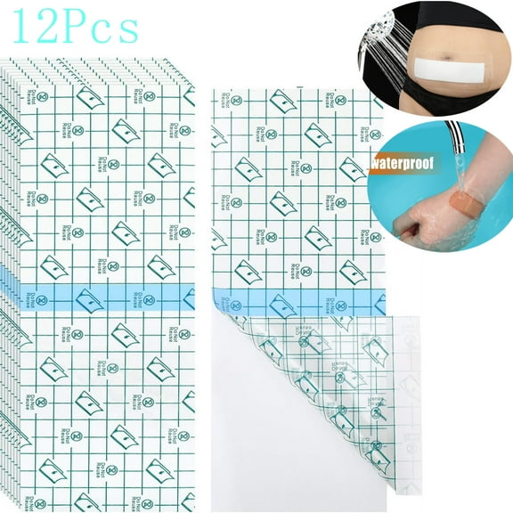 Clear Film Dressing,12 Pcs Waterproof Dressing Tapes,4 x 10in Abdominal Incision Bandages Post for Tummy Wounds,Hysterectomy Tummy Tuck Shower Protector Scar Cover with Protective Pad