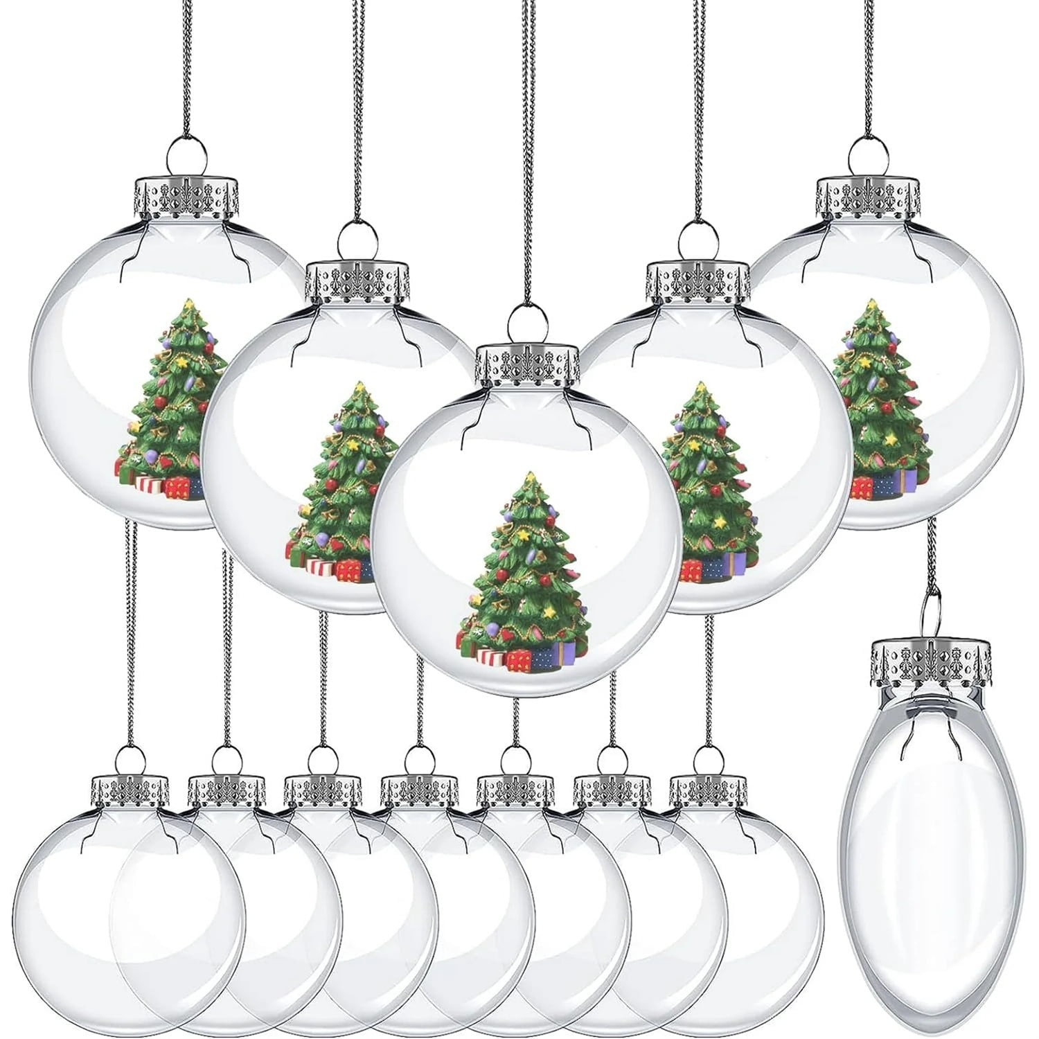 Clear Flat Disc Ornaments,12 Packs Fillable Christmas Ornament Balls,2.36 in Plastic Xmas Tree Decorative Balls,Christmas DIY Balls for Halloween Wedding Party Home Decor