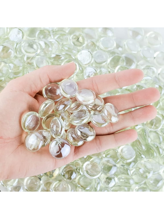 Clear Flat Glass Marbles Vase Filler Beads 1lb, 100 Stones Glass Pebbles, Mancala Gems