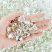 Clear Flat Glass Marbles Vase Filler Beads 1lb, 100 Stones Glass Pebbles, Mancala Gems