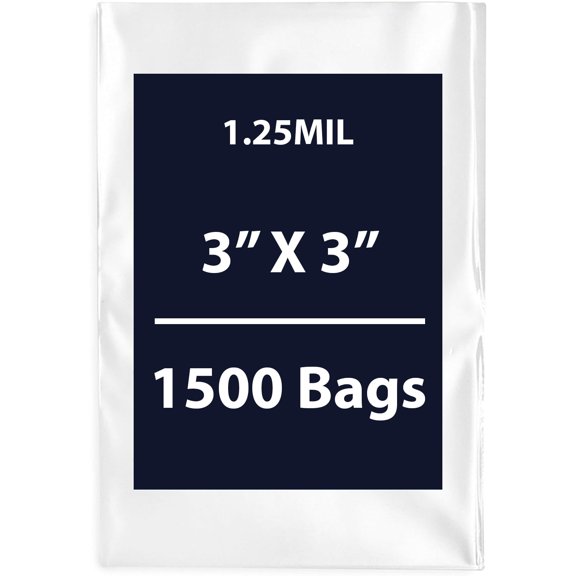Clear Flat Poly Bags, 1.25Mil 3" X 3" & 1500 Bags | Low-Density Polyethylene (LDPE), Flat Open Top Plastic Packaging Packing | Flexible and Durable Plastic Bags