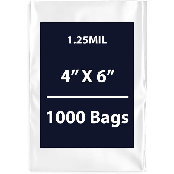 Clear Flat Poly Bags, 1.25Mil 4" X 6" & 1000 Bags | Low-Density Polyethylene (LDPE), Flat Open Top Plastic Packaging Packing | Flexible and Durable Plastic Bags