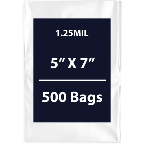 Clear Flat Poly Bags, 1.25Mil 5" X 7" & 500 Bags | Low-Density Polyethylene (LDPE), Flat Open Top Plastic Packaging Packing | Flexible and Durable Plastic Bags