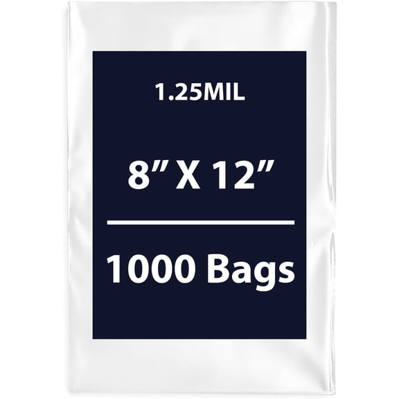 Clear Flat Poly Bags, 1.25Mil 8" X 12" & 1000 Bags | Low-Density Polyethylene (LDPE), Flat Open Top Plastic Packaging Packing | Flexible and Durable Plastic Bags