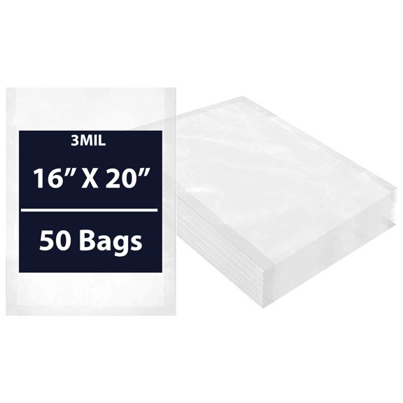 Clear Flat Poly Bags, 1.5Mil 16" X 20" & 50 Bags | Low-Density Polyethylene Material with Open Top Plastic Bag | Flexible, Durable Transparent Packaging for Storage, Retail, and Food Safe