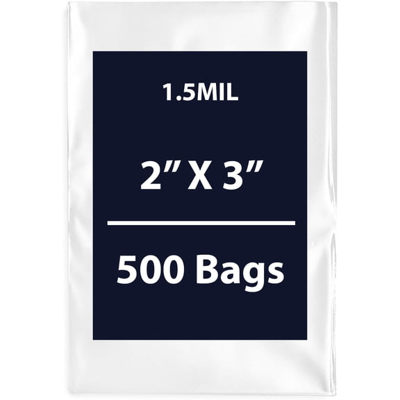 Clear Flat Poly Bags, 1.5Mil 2" X 3" & 500 Bags | Low-Density Polyethylene (LDPE), Flat Open Top Plastic Packaging Packing | Flexible and Durable Plastic Bags