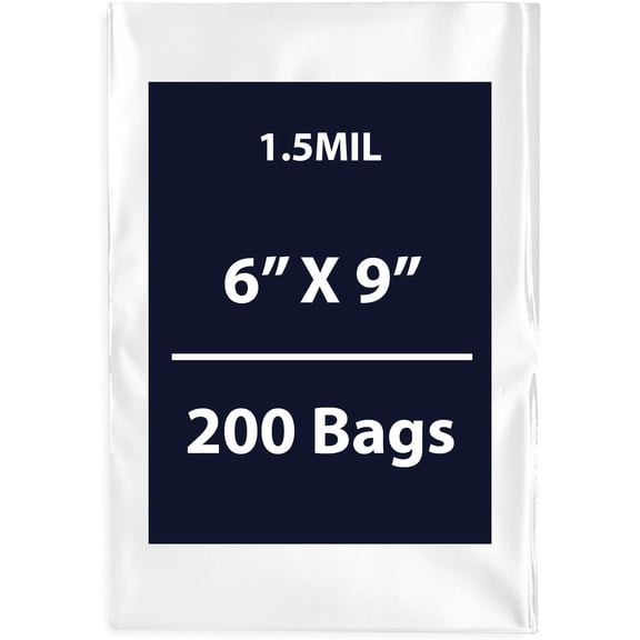 Clear Flat Poly Bags, 1.5Mil 6" X 9" & 200 Bags | Low-Density Polyethylene (LDPE), Flat Open Top Plastic Packaging Packing | Flexible and Durable Plastic Bags