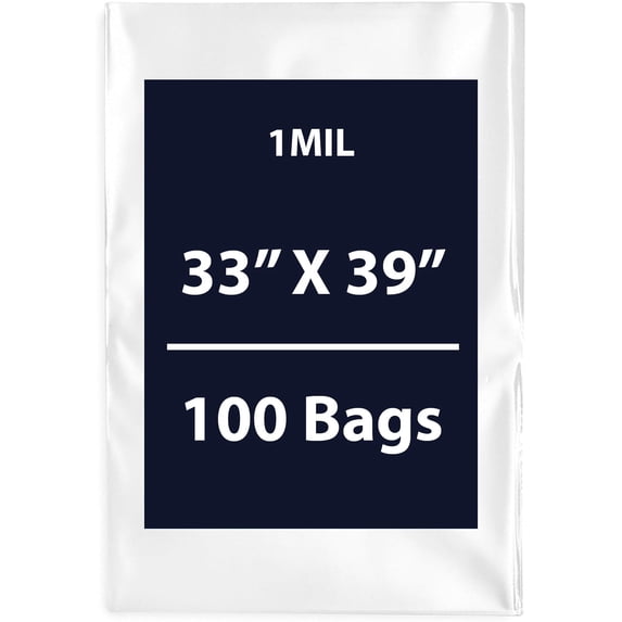 Clear Flat Poly Bags, 1Mil 33" X 39" & 100 Bags | Low-Density Polyethylene (LDPE), Flat Open Top Plastic Packaging Packing | Flexible and Durable Plastic Bags