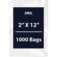 thumbnail image 1 of Clear Flat Poly Bags, 2Mil 2" X 12" & 1000 Bags | Low-Density Polyethylene (LDPE), Flat Open Top Plastic Packaging Packing | Flexible and Durable Plastic Bags, 1 of 6
