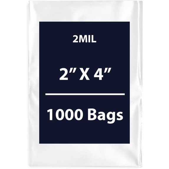 Clear Flat Poly Bags, 2Mil 2" X 4" & 1000 Bags | Low-Density Polyethylene (LDPE), Flat Open Top Plastic Packaging Packing | Flexible and Durable Plastic Bags